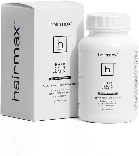 Hairmax Hair, Skin and Nails Dietary Supplement – Hair Loss & Hair Regrowth Treatment. 2500mcg Biotin, DHT Blocker, MSM & Antioxidants, 60 Capsules