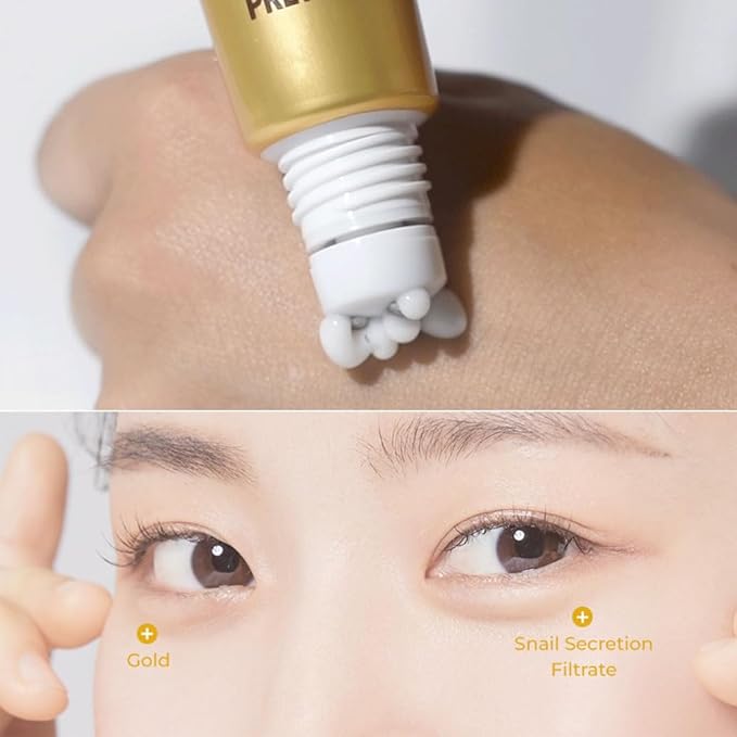 Snail Mucin Eye Cream Roller – Korean Under Eye Cream for Puffiness, Fine Lines, Wrinkles, Dark Circles – Hydrating, Cooling Roll-On with Stainless Steel Tip – 1.01 fl.oz. (Gold Snail)