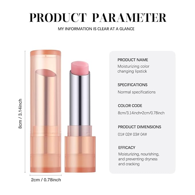 Color-Changing Lip Balm, Moisturizing Hydrating Tinted Lip Balm for Dry Lips, Long-Lasting Nourishing Lipstick, Glossy Lip Tint, Lip Care for Smooth, Soft Lips.2#