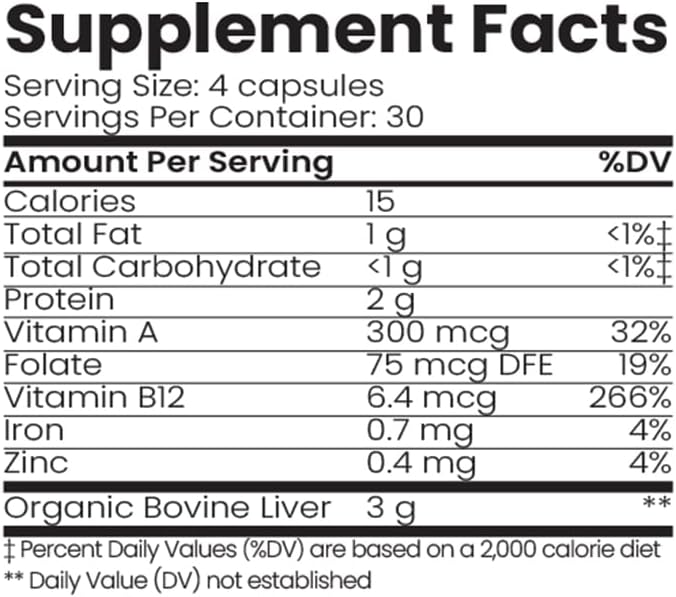 Organic Collagen Australia Pure Liver Capsules - Grass-Fed & Pasture-Raised – Source of B12 Energy, Immune Support, Muscle Strength & Metabolism Aid (120 Capsules)