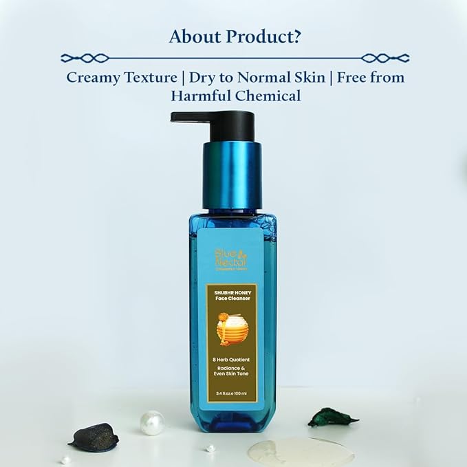 Blue Nectar Ayurvedic Honey and Aloevera Face Wash and Makeup Remover | Daily Facial Cleanser for Women and Men | All Skin Types (8 Herbs, 6.76 Fl Oz)