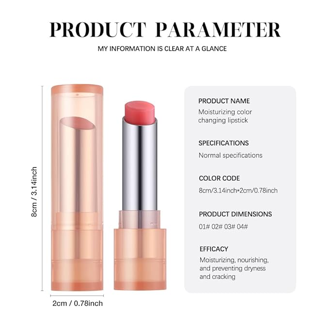 Color-Changing Lip Balm, Moisturizing Hydrating Tinted Lip Balm for Dry Lips, Long-Lasting Nourishing Lipstick, Glossy Lip Tint, Lip Care for Smooth, Soft Lips.4#