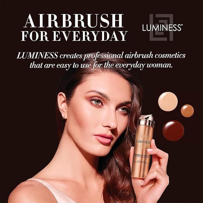 LUMINESS Silk Airbrush Spray Foundation 2-PC Kit - Foundation & Dual-Sided Angled Makeup Brush - Buildable Coverage, Anti-Aging Formula, Humidity Resistant, Hydrates & Moisturizes, Light Warm