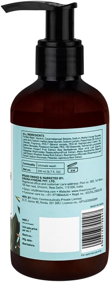 Sirona pH Balancing Cleanser | Feminine Vaginal Wash | Fragrance-Free | Vaginal Cleanser for Balanced pH, Intimate Health & Hygiene | Non-Irritating with Aloe Vera for Sensitive Skin | 6.7 Fl Oz