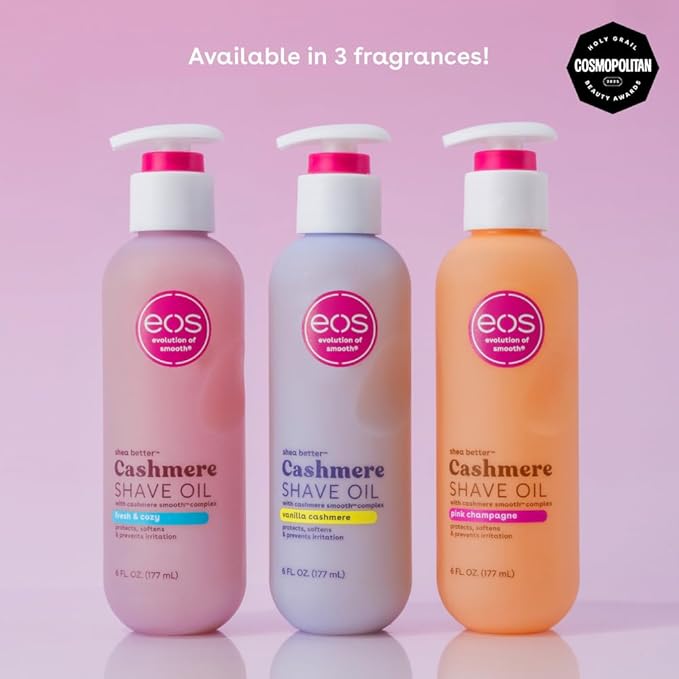 eos Cashmere Shave Oil, Vanilla Cashmere, Soothing Moisturizing, Prevents Irritation and Razor Burn, Bikini Area-Approved, Body Care, 6 fl oz