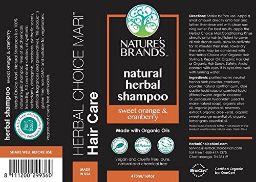 Natural Shampoo by Herbal Choice Mari (Sweet Orange & Cranberry, 8 Fl Oz Bottle) - Made with Organic Ingredients - No Toxic Synthetic Chemicals