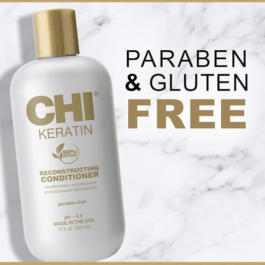 CHI Keratin Reconstructing Conditioner, Delivers Healthier Hair, Adds Shine & Helps Prevent Future Breakage, Sulfate, Paraben, & Cruelty-Free, 12 Oz