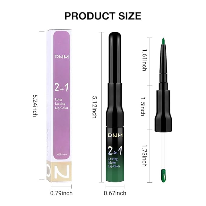 1Pcs 2 in 1 Forest Green Purple Matte Lip Liner and Liquid Lipstick Stain Makeup Set for women, Green Long Lasting Smudge Proof Lip Tint Matte Finish Lip Gloss for All-Day Color Hold Easy to Use 48#