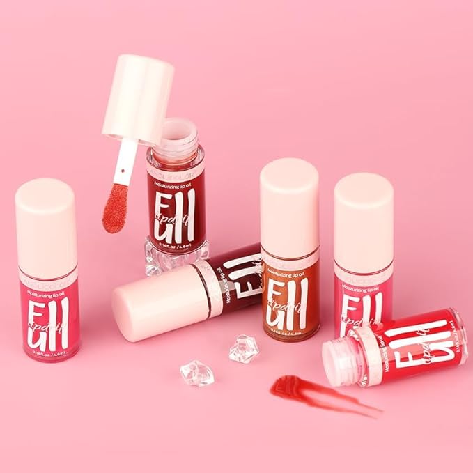 2PC Lip Oil and Metallic Glitter Pink Lipstick,Natural Lip Plumper,Fruit Flavoured Lip Oil,For Dry Lip's Moisturizing Hydrating,Vegan & Cruelty-free (04 Medusa+15)