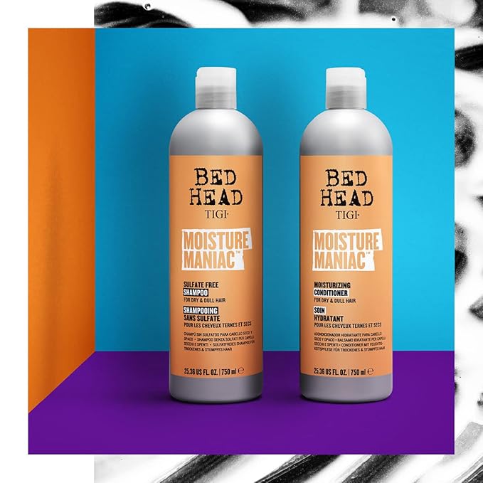 Bed Head by TIGI Sulfate Free Shampoo and Conditioner Set for Dry Hair, Moisture Maniac Hair Care with Argan Oil, 25.36 fl oz, 2 pack