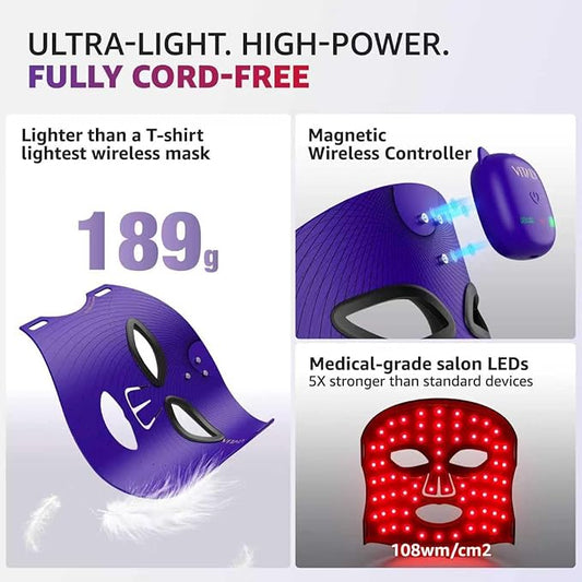 Red Light Therapy for Face, Near-Infrared 850 Red Light Therapy Mask, Wireless 8 Colors Led Face Mask Light Therapy with Eye Protection, 280 LED Beads for True Anti-Wrinkles Skincare at Home & Travel