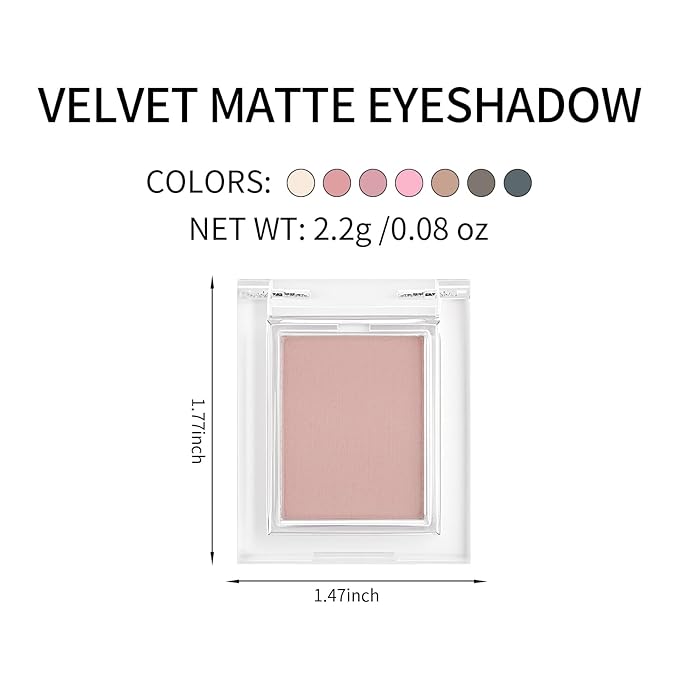 Erinde Single Matte Eyeshadow Palette, Velvet Eye Shadow Compact Powder Natural Makeup, Long-Lasting Eye Makeup, Ultra-Blendable, Pigmented Color, Vegan Formula, H08 Pale Mauve