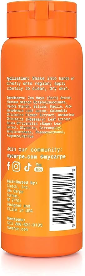 Carpe Sweat Absorbing Talc-Free Body Powder for Women, Anti-Chafing and Safe for Feminine Areas, White Jasmine Scent