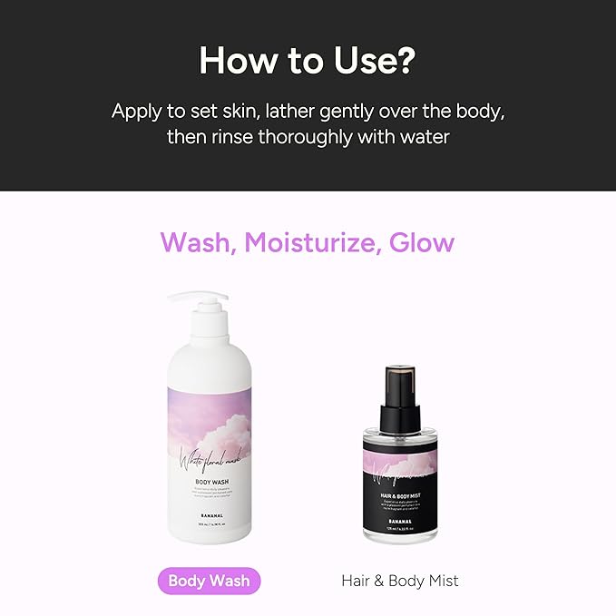 Korean Body Wash with Hyaluronic Acid & Aloe – Hydrating Moisturizing Cleanser for All Skin – Infused with Natural Extracts – Paraben & Silicone-Free – White Floral Musk, 500ml / 16.9 fl oz