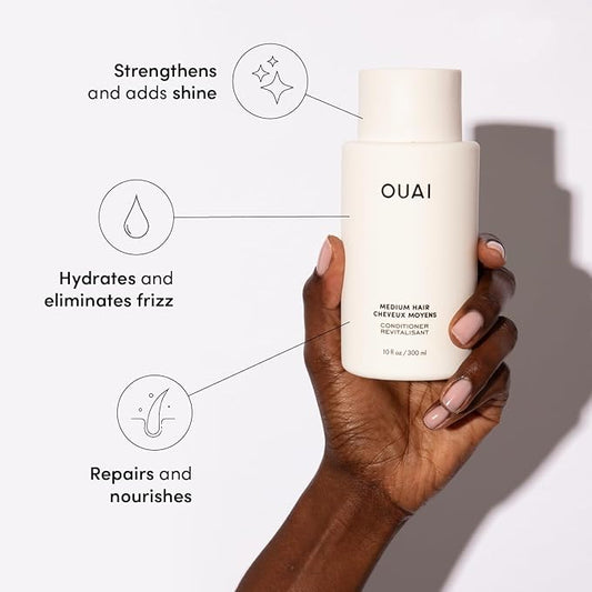 OUAI Medium Conditioner Refill - Hydrating Hair Conditioner with Coconut Oil, Babassu Oil, and Keratin - Strengthens, Repairs and Adds Shine - Paraben and Phthalate Free Hair Care Products (32 Oz)