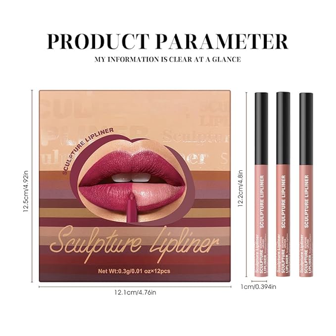 Matte Lip Liner Pencil Set 3 Pack, Long-Lasting Waterproof Lip Liners, Smudge-Proof and High Pigment Lip Liner Kit, Smooth Application for Defining & Shaping Lips, Non-Fading Matte Finish-1#
