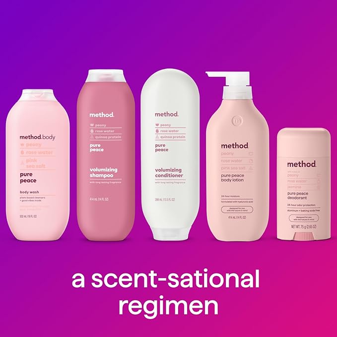 Method Deodorant, Pure Peace, Rose Water, Peonies + Pink Sea Salt notes, 24 Hour Odor Protection, 2.65 oz