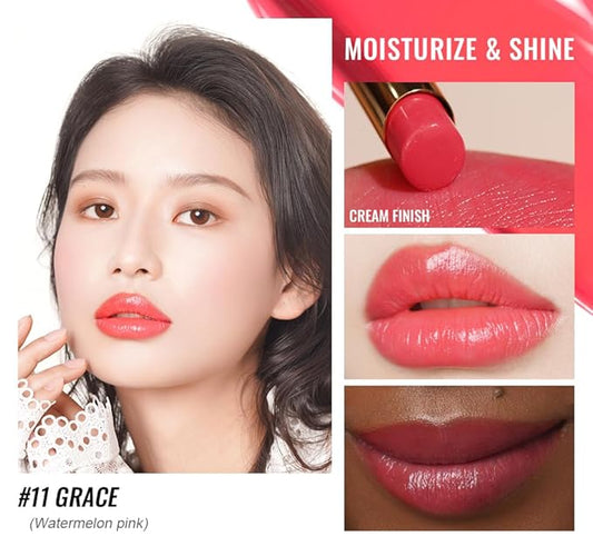 Oulac Watermelon Pink Lipstick - Moisturizing Lip Stick Glossy Tinted Lip Balm, Sheer Shine Juicy Finish, Lightweight and Hydrating Formula for Dry Lip Care, Vegan 2.2g/0.07oz (11)