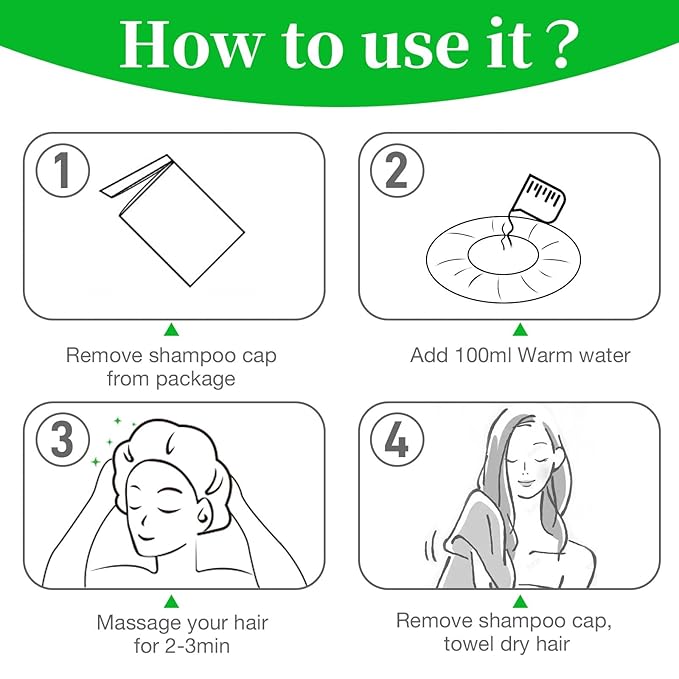 Shampoo Caps No Rinse Waterless Hair Washing Shower Caps 12 Packs for Elderly, Women, Hospital, Camping