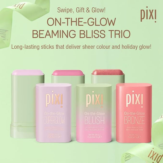 Pixi Beauty Beaming Bliss On-the-Glow Trio | Hydrating Tinted Moisture Stick Blush, Bronzer, and Highlighter Set | Travel Size, Vegan, and Paraben-Free