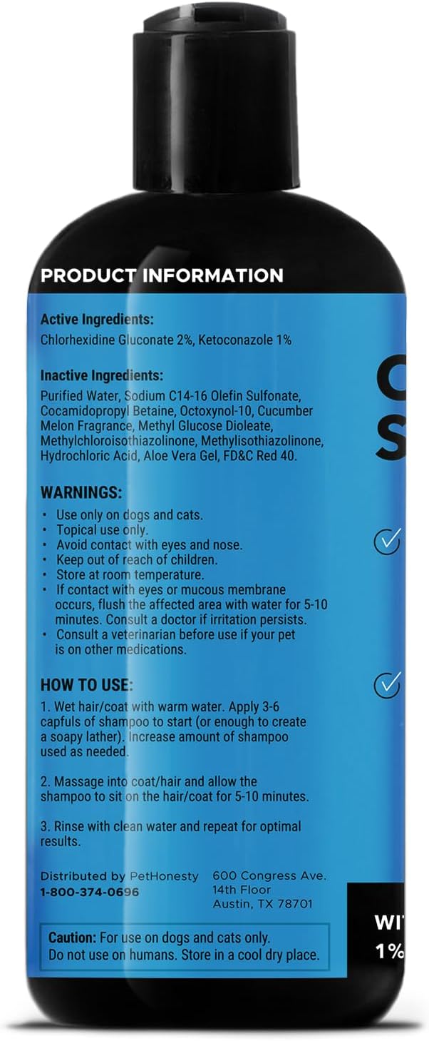 Pet Honesty Chlorhexidine Cat & Dog Seasonal Itch Relief Shampoo, for Allergies, Itching, Skin and Coat Supplement, Helps Shedding, Hot Spots, Deodorizing Dog Shampoo & Grooming Supplies,16oz