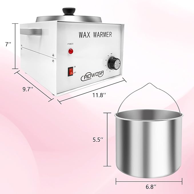 Large Single Wax Warmer Professional 3L Electric Wax Heater Machine Hold 5.5 Lbs Wax for Hair Removal, Large Wax Pot Paraffin Facial Skin Body SPA Salon Equipment with 100 Wax Sticks
