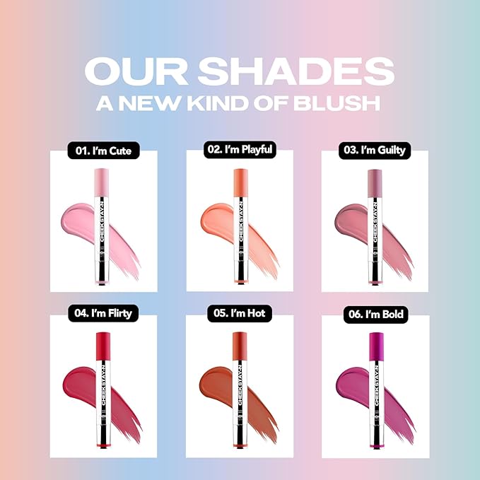 Sacheu Cheek STAY-N Liquid Blush for Cheeks — High Pigment, Buildable, Lightweight Cream Blush Infused With Squalane, for Dewy & Radiant Flushed Cheeks — Long-lasting & Cruelty Free, I'm Flirty