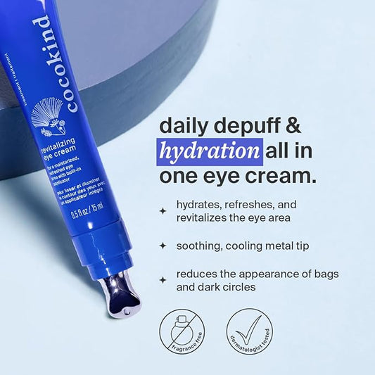 Revitalizing Eye Cream by Cocokind, Depuff & Reduce Fine Lines and Wrinkles, Cream for Firmer and Brighter Looking Eye Area, Hydrating with a Cool Metal Applicator Tip, 0.5 Fl Oz