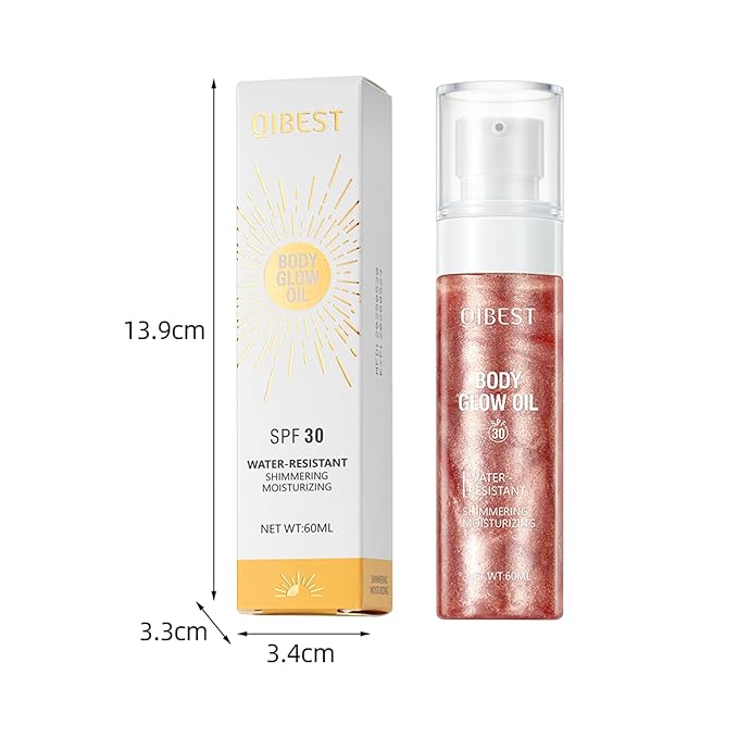 60ml Shimmer Body Oil – Illuminating Sunscreen SPF 30 Body Glow Oil with Radiant glitter, Lightweight Moisturizer for Highlighted Skin, Non-Greasy, Water-Resistant Summer Glow Enhancer (01# Gold)