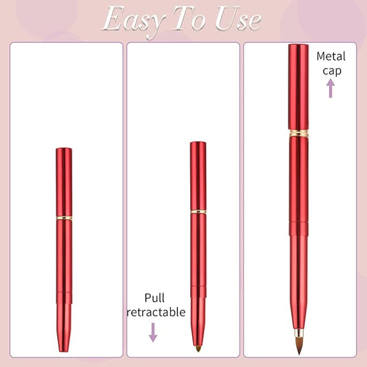 2 Pack Retractable Lip Brush for Lipstick with Cap, Double-Ended Lip Makeup Brushes Retractable Lip Gloss Lipstick Brush Applicator Travel Black Red