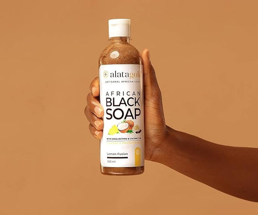 African Black Soap Liquid Body Wash (Pack of 2) – Moisturizing Black African Soap with Shea Butter, Aloe, Honey & Coconut Oil – Deep Cleansing & Hydrating – 16.9 oz (Lemon Scent)