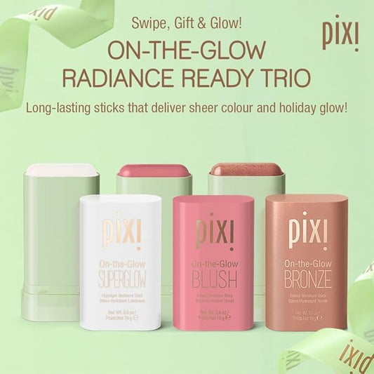 Pixi Beauty Radiance Ready On-the-Glow Trio | Hydrating Hydrating Tinted Moisture Stick Blush, Bronzer, and Highlighter Set | Travel Size, Vegan, and Paraben-Free