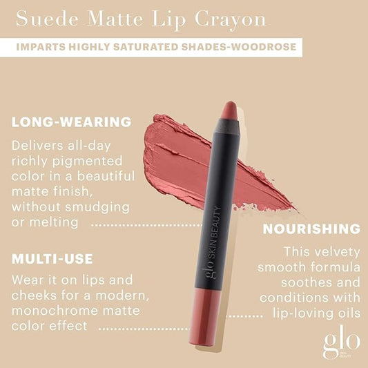 Glo Skin Beauty Suede Matte Lip Crayon (Woodrose) - Longwearing Formula Stays On All Day, With Conditioning Shea Butter + Mango Seed Oil for a Velvety Smooth Finish