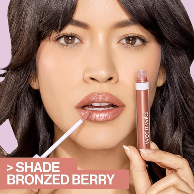 wet n wild Bare Focus Clarifying Finishing Powder Matte Pressed Setting Powder Medium-Tan and Mega Slicks Lip Gloss Long Lasting Hyaluronic Acid High Shine Crystal Clear