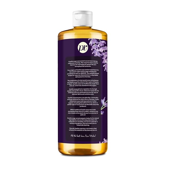 Lavender Organic Castile Soap | Body Wash & Cleanser for Face & Hands | Biodegradable, Eco-Friendly, Palm Oil Free, Vegan & Gentle | Made with 6 Natural Ingredients - 32 oz