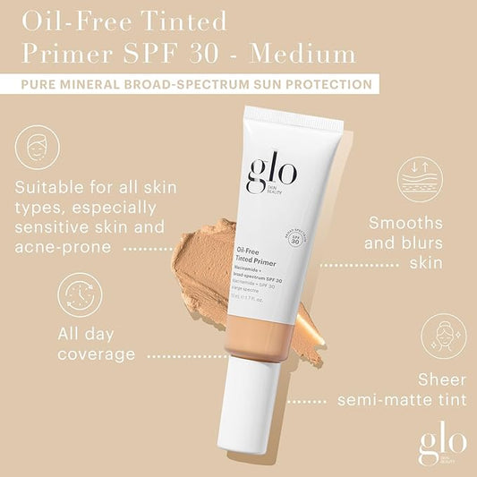 Glo Skin Beauty Oil-Free Tinted Primer SPF 30 - Mineral Makeup for Face, 4-in-1 Foundation Primer, Sheer Coverage, Skincare & Sunscreen With Broad Spectrum UVA/UVB Protection (Medium), 1.7 Fl Oz