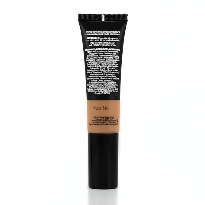 Palladio Full-Coverage Color Correction CC Cream, Oil-Free with Peptides & Vitamin C, Best for Correcting Redness and Uneven Skin Tone, Buildable Foundation Coverage (Rich 51W)