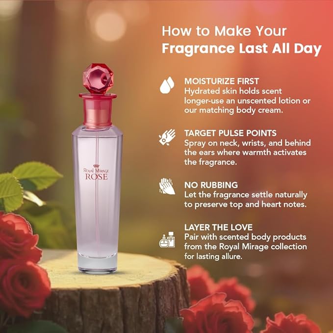Royal Mirage Rose Eau de Toilette for Women - Premium Floral Fruity Perfume 100ml with Peach & Jasmine - Long-Lasting Feminine Fragrance Spray - Sustainable Luxury EDT Made in USA