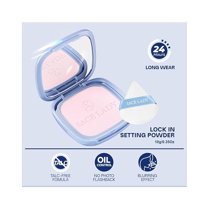 SACE LADY Face Powder Waterproof Setting Makeup, Talc-Free Oil Control Pressed Powder Compact for Women, Blurring Pores Matte Long Lasting Up to 24 Hours, Cruelty-Free (#05 Pink, 0.35Oz)