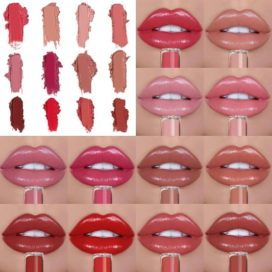 12 Color Cream Lip Gloss, 2025 New Cream Texture Lipstick Non-Stick Lip Gloss, Long Lasting Lipstick Hydrating Lip Tint Natural Non-Fading Liquid Lip Stick for Women (#1, One Size)