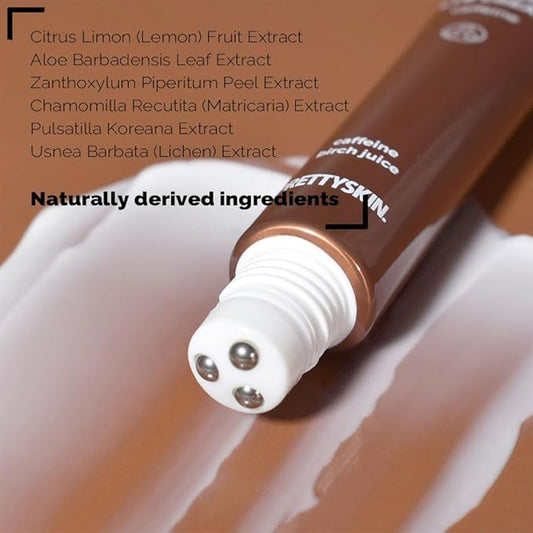 Roll on Eye Cream with Caffeine and Stainless Steel ball Tip- Under Eye Roller Cream for Elasticity Wrinkles Puffiness Fine Lines-Korean eye cream 30ml/1.01fl.oz. (Caffeine)