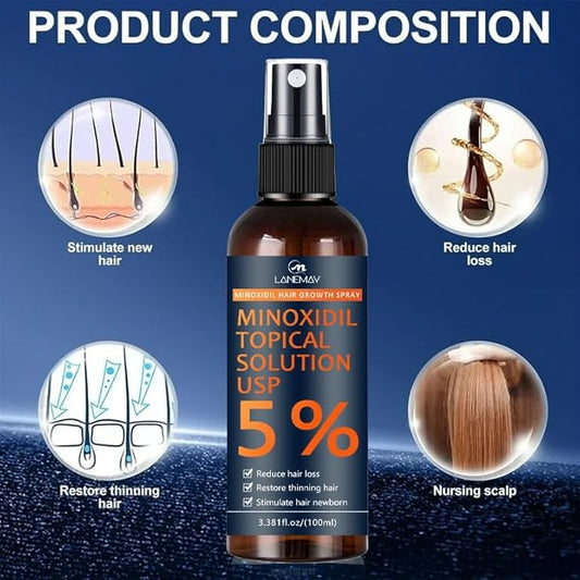 5% Minoxidil for Men & Women, Hair Beard Growth Spray with Biotin, Minoxidil Hair Growth Serum for Hair Regrowth, for Hair Loss & Thinning, make Hair Stronger Thicker -3.38 fl.oz /100ml