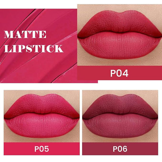 evpct 3Pcs Plum Purple Rose Red Mauve Matte Lipstick Pack Sets for Women Silky Velvet Lipstick Matte Long Lasting Smudge Proof Lipstick Lip Stain Makeup Set Kit matte lipstick 24 hours original 04
