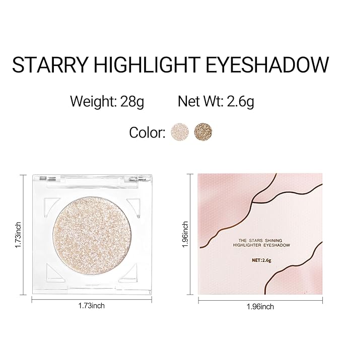 Erinde Glitter Shimmer Sparkle Eye Shadow Palette Makeup, Champagne Shimmer Eyeshadow, Metallic Holographic Iridescent Cream Iridescent Single Monochrome Eyeshadow Makeup, 03 Moonlight River