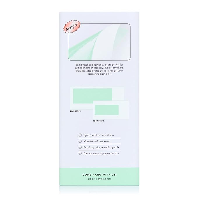 Billie Wax Kit - Body & Underarm - Easy & Convenient - No Heat - Made With Aloe & Avocado Oil - Vegan Soft-Gel - 36 wax strips - 6 post-wax serum wipes