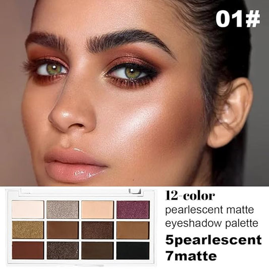 evpct 12 Colors Matte Shimmer Pressed Eye Shadow Palette Makeup for Women,Matte Beige Apricot Neutral Nude Brown Cocoa Black, Shimmer Plum Purple Bronze Gold Light Champagne, Eyeshadow Contour Palette