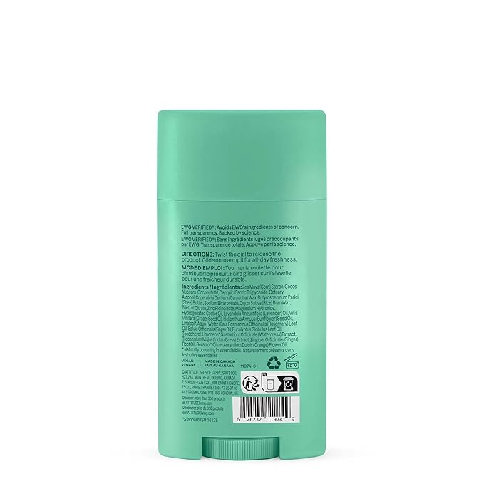 ATTITUDE Aluminum Free Deodorant, Natural Origin Ingredients, EWG Verified, Odor Control With Baking Soda, Twist & Glide, Dermatologically Tested, Vegan, Sage & Rosemary Scent, 2.64 Oz