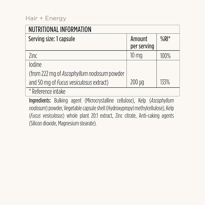 JSHealth Vitamins Hair + Energy Formula | Hair Vitamins for Women and Men with Iodine and Zinc | Supports Hair Strength, Energy Levels, and Healthy Hair Maintenance (60 Capsules Pack of 2)