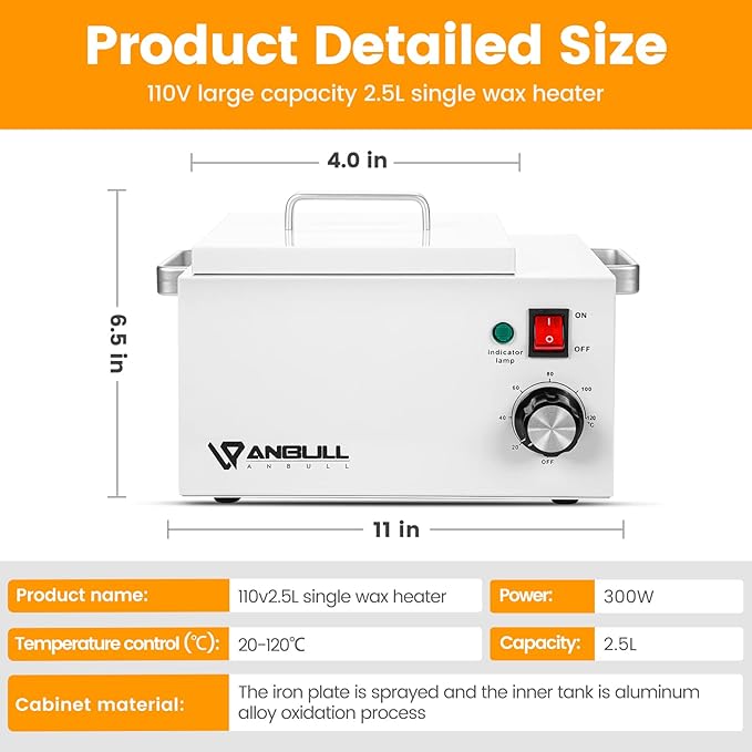 Anbull 5.5lb Professional Single Wax Warmer, Electric Lagre 2.5L Wax Heater Pot for Hair Removal with 20-120℃ Temperature Control, Paraffin Hot Facial Skin SPA Equipment