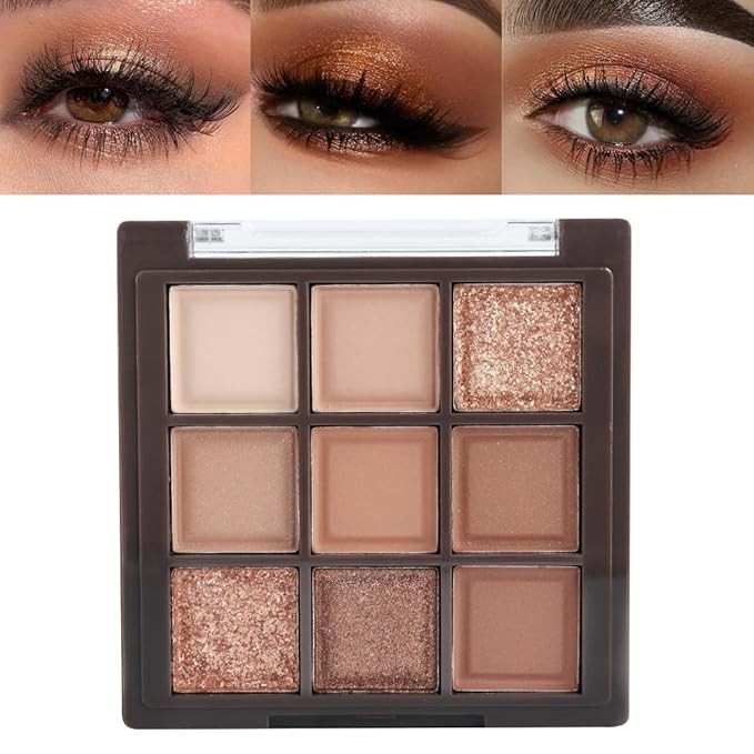 AMY'S DIARY Rose Gold Dark Brown Colorful neutral Eyeshadow Palette Makeup,9Color Matte Shimmer Natural Smokey Eye Eyeshadow palettes Highly Pigmented Neutral Long Lasting Waterproof